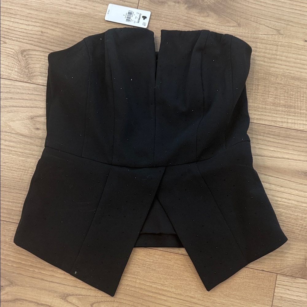 Black Strapless Peplum Top with rhinestones